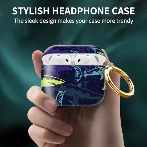 Cute Case Cover Compatible with AirPods 4th Generation 2024, Shockproof for Women & Girls with Cute Golden Round Buckle – Protective, Anti-Drop Design(Cute Shark) - color: Cute Shark