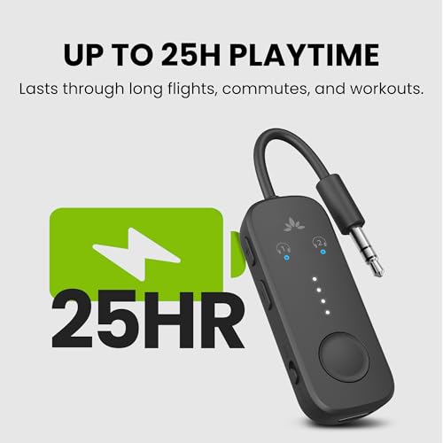 Avantree Relay - Airplane Bluetooth Adapter for 2 AirPods or Headphones | Qualcomm aptX Adaptive, 25H Battery, Future-Proof Firmware Upgradable, 3.5mm AUX Audio Transmitter for Flight Travel & Gym - color: 3-Midnight Blue