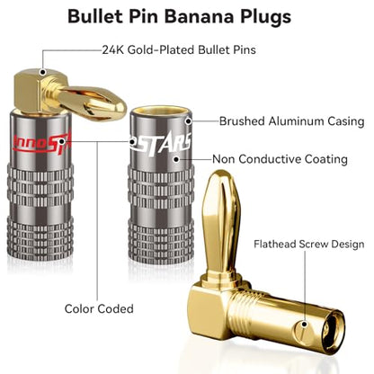 90 Degree Banana Plugs (6 Pairs / 12 pcs), Closed Screw 24K Gold Plated Banana Speaker Plug Connectors for Speaker Wire, Wall Plate, Home Theater, Audio/Video Receiver, and Sound Systems - size: 6 Pairs / 12 Pcs, style: 90 Degree Right Angle Banana Plugs