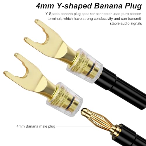 XMSJSIY Y Spade Plug 4mm Banana Female Plug Connector Black & Red U Fork | Y Spade to Banana Jack Speaker Wire Connector Gold-Plated for Speaker Cable, Sound System - 2 Pairs