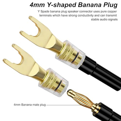XMSJSIY Y Spade Plug 4mm Banana Female Plug Connector Black & Red U Fork | Y Spade to Banana Jack Speaker Wire Connector Gold-Plated for Speaker Cable, Sound System - 2 Pairs