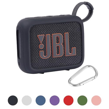 for JBL Go 4 Waterproof Bluetooth Speaker Silicone Cover, Black | Snug Fit, Portable Carabiner Clip, Shock Absorption, Drop Protection, Travel Lightweight Design, Protective Skin Case - color: Black Case