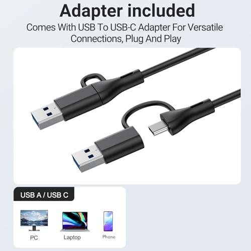 10W On Computer Speakers for Desktop, USB A USB C Wired Stereo Speaker Bar with Volume Control Mute Key, 1.5m Cable Length, Immersive Sound and Space Saving Design