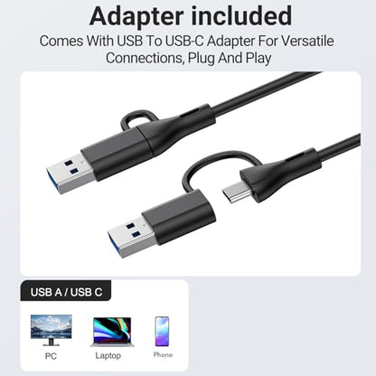 10W On Computer Speakers for Desktop, USB A USB C Wired Stereo Speaker Bar with Volume Control Mute Key, 1.5m Cable Length, Immersive Sound and Space Saving Design