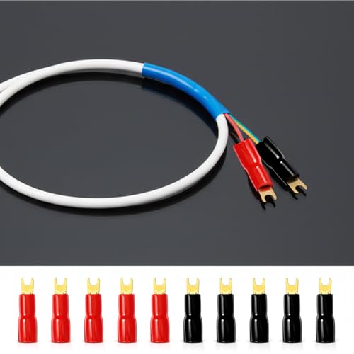 10Pcs 4 Gauge Wire Connectors, Spade Terminals Connectors | 4GA Gauge Strip Terminal Fork Adapters Connector Plugs Crimp Barrier Spades for Speaker Wire Cable Terminal Plug Universal