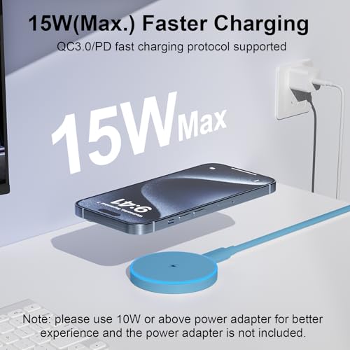 MagSafe Charger 2 Pack 15W Magnetic Wireless Charger Fast Charging Pad Compatible with iPhone 17/16/15/14/13/12 Series & AirPods 3/2/Pro Magnetic MagSafe Charging Pad with Dual Ports-Blue | Two USB-C cables and two USB-A adapters, compatible with iPhone 1