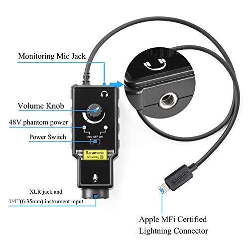 Microphone Preamp Compatible with IOS Devices Livestream, Saramonic XLR Lghtning Mic & Guitar Interface Compatible with iPhone 11 X 8 7 7s iPad iPod Touch Guitar Acoustic Devices Youtube Video - size: Lightning Input