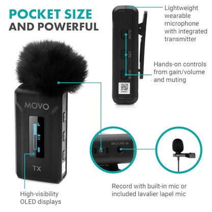 Movo WMX-2-C Wireless Microphone for iPhone 15/16 with Charging Case - 7HR Battery Wireless Lavalier Microphone for iPhone 15/16-328' Range USB C Lapel Mic - style: 1 Transmitter