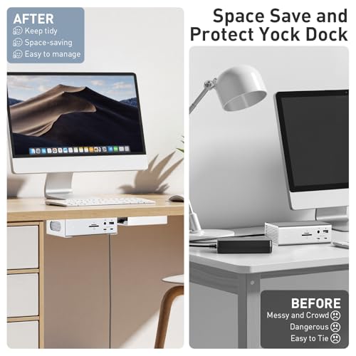 Under Desk Holder for Thunderbolt 4 Dock/Thunderbolt 3 Dock and Power Cable, Under Desk Iron Storage Rack for TS4 / TS3 Plus, No Drill, Easy Install with All Hardware Included, White - color: White