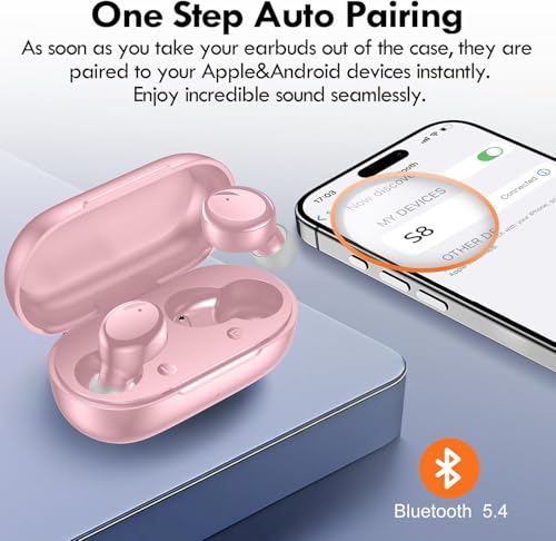 Lanteso True Wireless Earbuds Bluetooth 5.4, in Ear Headphones | 48H Playtime,Light Weight, Built in Mic, Premium Sound with Deep Bass, Clear Calls for Sports Workout Pink - color: Pink