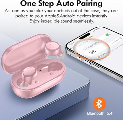 Lanteso True Wireless Earbuds Bluetooth 5.4, in Ear Headphones | 48H Playtime,Light Weight, Built in Mic, Premium Sound with Deep Bass, Clear Calls for Sports Workout Pink - color: Pink