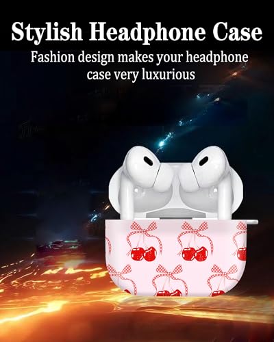 Cute Hard Case Compatible with AirPods Pro 2nd/1st Generation, Protective Cover with Golden Keychain, Fits 2023/2022/2019 Models, for Women, Girls, and Men(Cute Cherry Bow Tie Ribbon - color: Cute Cherry Bow Tie Ribbon