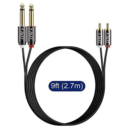 J&D 1/4 to RCA Cable, Gold Plated Copper Shell Heavy Duty 2X6.35mm TS to Dual RCA Stereo Audio Interconnect Cord for AV Receivers, Speakers, Home Audio Systems, Amplifiers, 9 Feet - size: 9 Feet