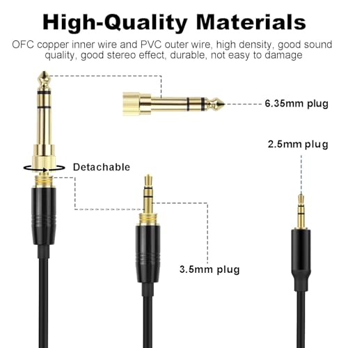 QC45 Coiled Audio Cable,Replacement Audio Cable Cord Compatible with Bose QC45/QC35/QC35 II/NC700 Headphones,2.5mm to 3.5mm(1/8") Extension Wire with 6.35mm(1/4") 6-16ft (Black) - color: Black