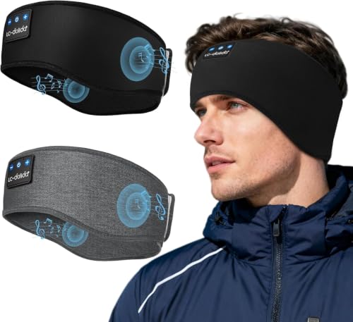 LC-dolida 2-Pack Sleep Headphones Bluetooth 5.4, Ear Warmer Headband Headphones Earphones Wireless, Ear Covers Sleep Mask for Gifts,Workout,Jogging,Yoga(Black and Grey) - color: Black and Grey