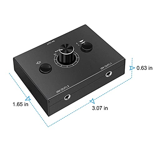 3.5mm L/R Stereo Audio Switch 2-Way Switcher Manual Selector Audio Spliter Box 1 in 2 Out/2 in ONE Out Audio Sharing (Black)