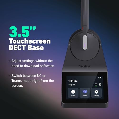 Yealink HA64 Pro Duo Wireless Headset, DECT & Bluetooth, Noise Cancelling | Up to 600 ft DECT range and 32H Bluetooth talk time keep you connected all day, in office or out - style: Dual Speaker