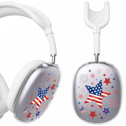 for AirPods Max 2/1 Headphones 4th of July Patriotic Ear Covers | America Stars Clear Ear Cups Cover | White Silicone Ear Pad Case Headband Cover for Apple AirPods Max 2/1 (2026/2024/2020) - color: America Stars B