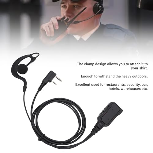 G Shape 2 Way Radio Earpiece Headset, Noise Filtering Speaker PTT Mic for 2 Pin Radios