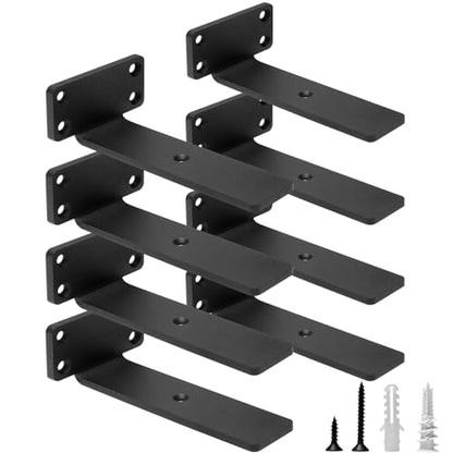 HITOMEN Heavy Duty Floating Shelf Brackets, 6-Inch (1/5'' Thick) Hidden Shelves Hardware, Iron L Brackets, Rustic Industrial Black Metal Wall Shelving Supports, 8 Pack - size: 6 Inch, style: 8 Pack