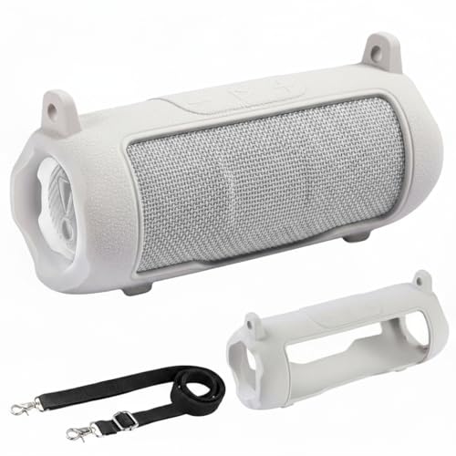 Silicone Cover Compatible with JBL Flip 7 Waterproof Portable Speaker with Shoulder Strap (White) - color: White