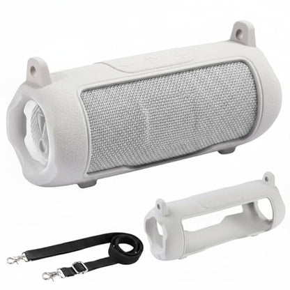 Silicone Cover Compatible with JBL Flip 7 Waterproof Portable Speaker with Shoulder Strap (White) - color: White