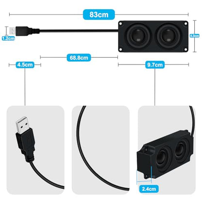 USB Desktop Speakers Dual Output 3W Mini USB Multimedia Bookshelf Speakers 20KHz 30KHz Active Desktop Speakers for Gaming, Music, Computers, Phones, MP3, MP4 (Black, 0.7 m)