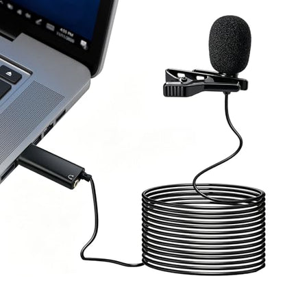 USB A Lavalier Microphone with 3.5mm Headphone Jack, 1.5M | Omnidirectional Computer Lapel Clip Mic for Windows PC Laptop for YouTube, Recording, Gaming, Streaming, Podcasting