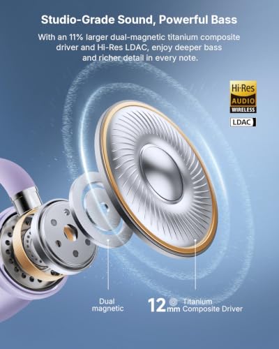 EarFun Clip 2 Open Ear Earbuds, Clip On Headphones, AI Translation Earbuds | LDAC, Hi-Res Audio, Bluetooth 6.0 for Running, Workout, 12mm Titanium Driver, 4 Mics AI Clear Call, Secure Fit, 40H, Violet - color: Violet
