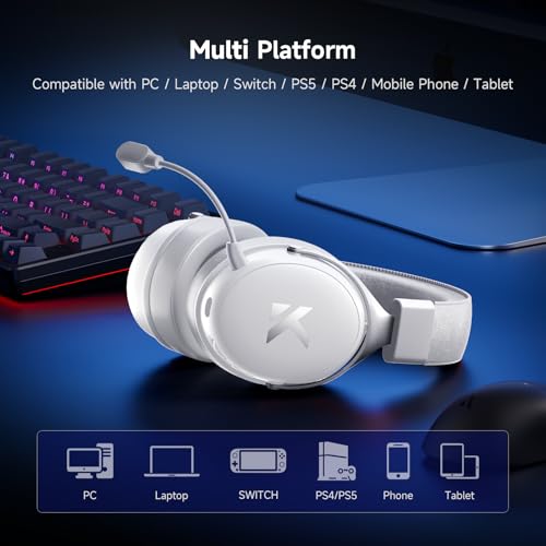 V9 PRO Wireless Gaming Headset 7.1 Surround Sound for PS5 PS4 PC SWITCH TOPSPEED Gaming Headphones, Noise Canceling Mic, 250Hr Battery, Low 15ms Latency, Lightweight, BT 5.3 FPS Games Icy&White - color: V9PRO-IcyWhite