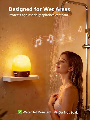 Spa-Like Shower Lamp, Bluetooth Speaker Waterproof Lamp, Rechargeable Lumena Lamp with Remote & Touch Control, 16 Colors Ocean Wave Projector Light with White Noise for Shower, Bathroom, Bathtub - color: Wood Grain