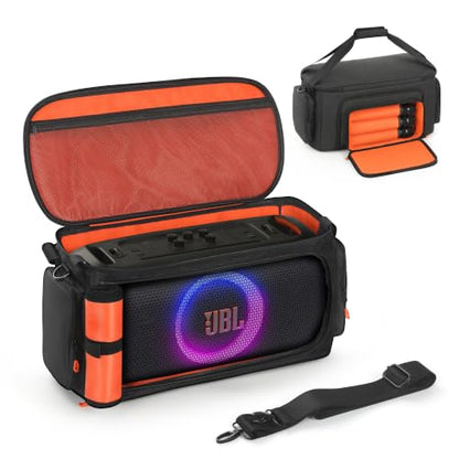 Carrying Case Compatible with JBL PartyBox On The Go Portable Party Speaker | Padded Travel Bag Fits PartyBox On-The-Go Essential, Shoulder Strap, Multiple Pockets for Mics & Accessories, Outdoor Party