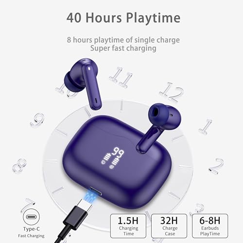 Wireless Earbuds, Bluetooth 5.4 Headphones in Ear with HiFi Stereo Deep Bass, 4 ENC Noise Cancelling Mic Wireless Earphones 40H, in-Ear Earbud Bluetooth Dual LED Display IP7 Waterproof, Pure-Blue - color: Blue