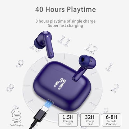 Wireless Earbuds, Bluetooth 5.4 Headphones in Ear with HiFi Stereo Deep Bass, 4 ENC Noise Cancelling Mic Wireless Earphones 40H, in-Ear Earbud Bluetooth Dual LED Display IP7 Waterproof, Pure-Blue - color: Blue