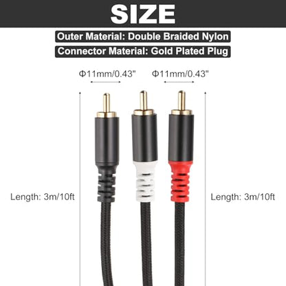 DMiotech RCA Y Cable 10ft, 1 RCA Male to 2 RCA Male Y Splitter Stereo Audio Subwoofer Cable for Home Theater, HDTV, Speakers, Hi-Fi Systems, Amplifiers - size: 10ft