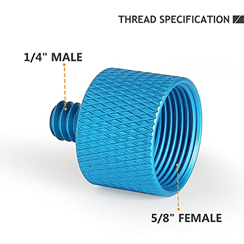 Mic Screw Adapter Thread 5/8 to 1/4 Adapter and 5/8 to 3/8 Adapter Set for Microphone Stand to Tripod and Camera Adapter (Blue)