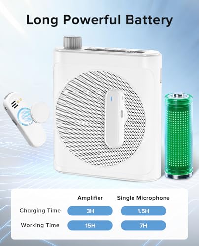 Voice Amplifier for Teachers, Dual Magnetic Lavalier Mic(White) | Bluetooth Portable Rechargeable Speaker for Classroom, Meetings, Tour Guide Speeches, Public Speaking, Coaches, PA System - color: White