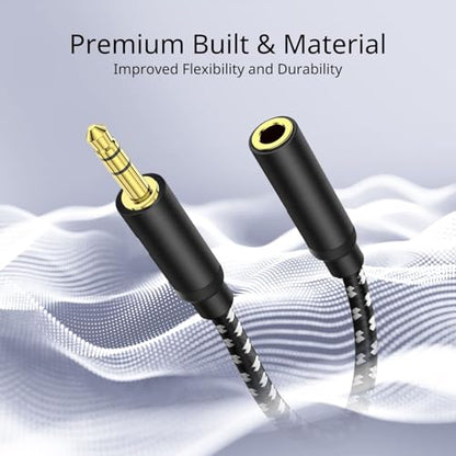 TNP 3.5mm 헤드폰 연장 케이블, 15.2cm(6인치) 수-암 AUX, 블랙 | 짧은 3극 Trs 오디오 잭 익스텐더는 오목한 휴대폰 케이스 포트에 도달합니다. 금 도금 커넥터 및 구리 도체 - size: 6 INCH