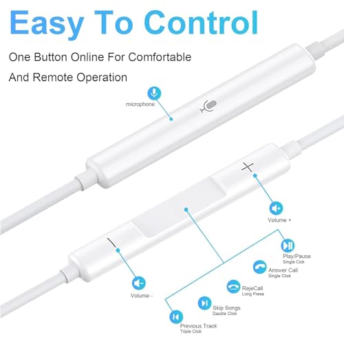 2 Pack Wired Earbuds [Apple MFi Certified] Headphones Earphones with 3.5mm Wired in Ear Headphone Plug (Built-in Microphone & Volume Control) Compatible with iPhone,iPad,iPod,PC,MP3/4,Laptop -White
