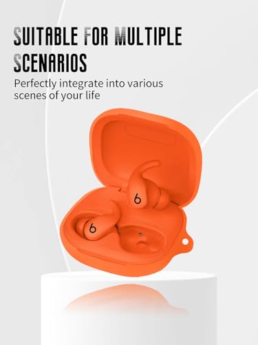 Case for Beats Powerbeats Fit Earbuds 2025 (Orange) | Soft Silicone Protective Cover with Carabiner and Lanyard, Shockproof - color: Orange