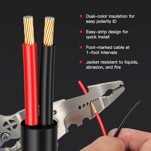 18 Gauge Outdoor Speaker Wire 50ft CL3 Direct Burial CCA Cable | CL2 Rated, 2 Conductor Stranded Core, UV and Weather Resistant, No Conduit Needed Underground, Garden Patio Pool Audio - size: 50FT, style: 18GAUGE