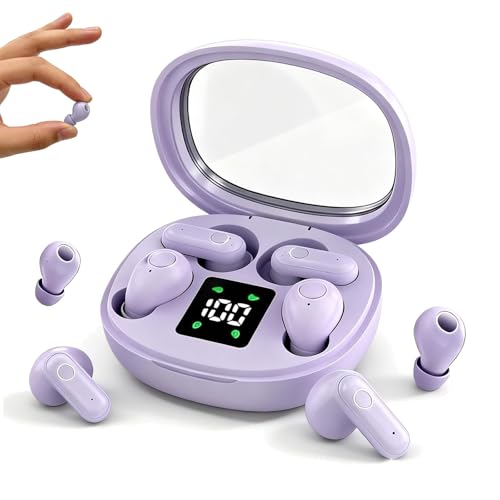 Xmenha Mini Invisible Small Earbuds Set Sleep Ear Buds Purple Wireless Bluetooth for Small Ears Canals Side Sleepers Tiny Micro Low Profile Smallest Hidden Discreet Earbuds 2 Pack Headphones for Work - color: Purple