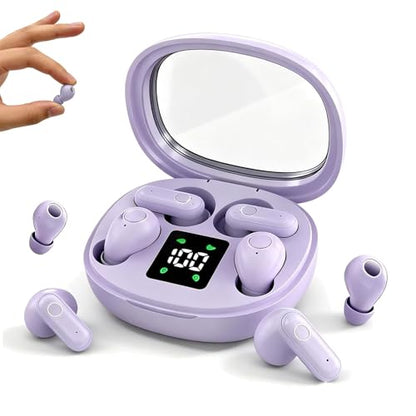 Xmenha Mini Invisible Small Earbuds Set Sleep Ear Buds Purple Wireless Bluetooth for Small Ears Canals Side Sleepers Tiny Micro Low Profile Smallest Hidden Discreet Earbuds 2 Pack Headphones for Work - color: Purple