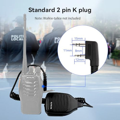 Retevis 2 Pin Walkie Talkie Shoulder Speaker Mic, 5 Pack