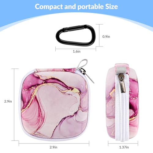 Unique Patterned Portable EVA Earbud Case with Carabiner | Printed Earbud Holder With Sturdy Carabiner, Multi-Use Storage For Earphones, Headphones, SD Cards & Small Electronic Chips - color: pink marble