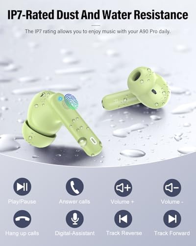 Wireless Earbuds, 2026 Bluetooth 5.4 Headphones Bass Stereo, Grass Green | Ear Buds with Noise Cancelling Mic LED Display in Ear Earphones IP7 Waterproof 36H Bluetooth Earbuds for Phones/Sport/Laptop - color: Grass Green