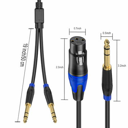 1/4 TRS to Dual XLR Cable, 1/4 Inch (6.35mm) to XLR Dual Y-Splitter Breakout Lead Microphone Cord (1/4 TRS to Dual XLR Female Cable 10 FT) - size: 1/4 Inch TRS to Dual XLR Female - 10 FT