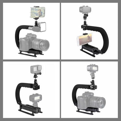 PULUZ U/C Shape Video Action Stabilizing Handle Grip Handheld Stabilizer Kit with Phone Clamp & Quick Release Buckle & Long Screw for Canon Sony Nikon Cameras and Home DV Camera Smartphones - style: stabilizer kits 1