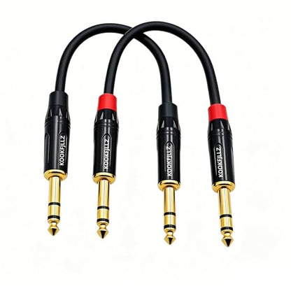 Professional Balanced TRS Patch Cable 1/4 Inch 6 Inch 2-Pack, 20AWG OFC Copper 24K Gold Plated Hand-Soldered, Studio Monitor Audio Interface Pedalboard Guitar Mixer