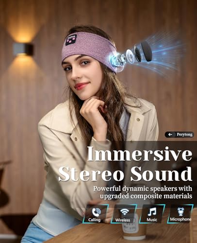 Perytong Sleep Headphones Wireless, Bluetooth Sports Headband Headphones with Ultra-Thin HD Stereo Speakers Perfect for Sleeping,Workout,Jogging,Yoga,Insomnia, Air Travel, Meditation (Purple) - color: Purple